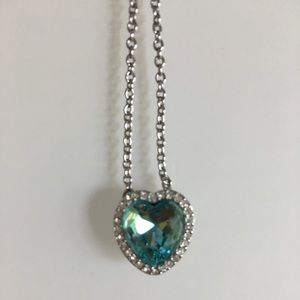 Silver aquamarine heart necklace